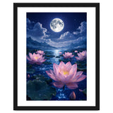 Moonlit Lotus Pond: Serene Nighttime Floral Landscape thumbnail