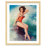 Pinup Girl Posing In Front Of Big Waves On The Beach thumbnail