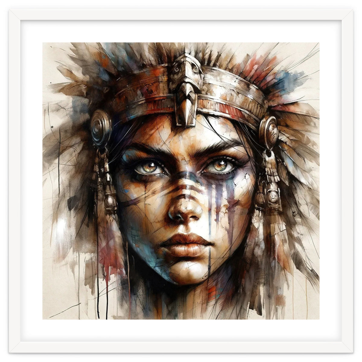 Regal Warrior Woman Watercolor Portrait