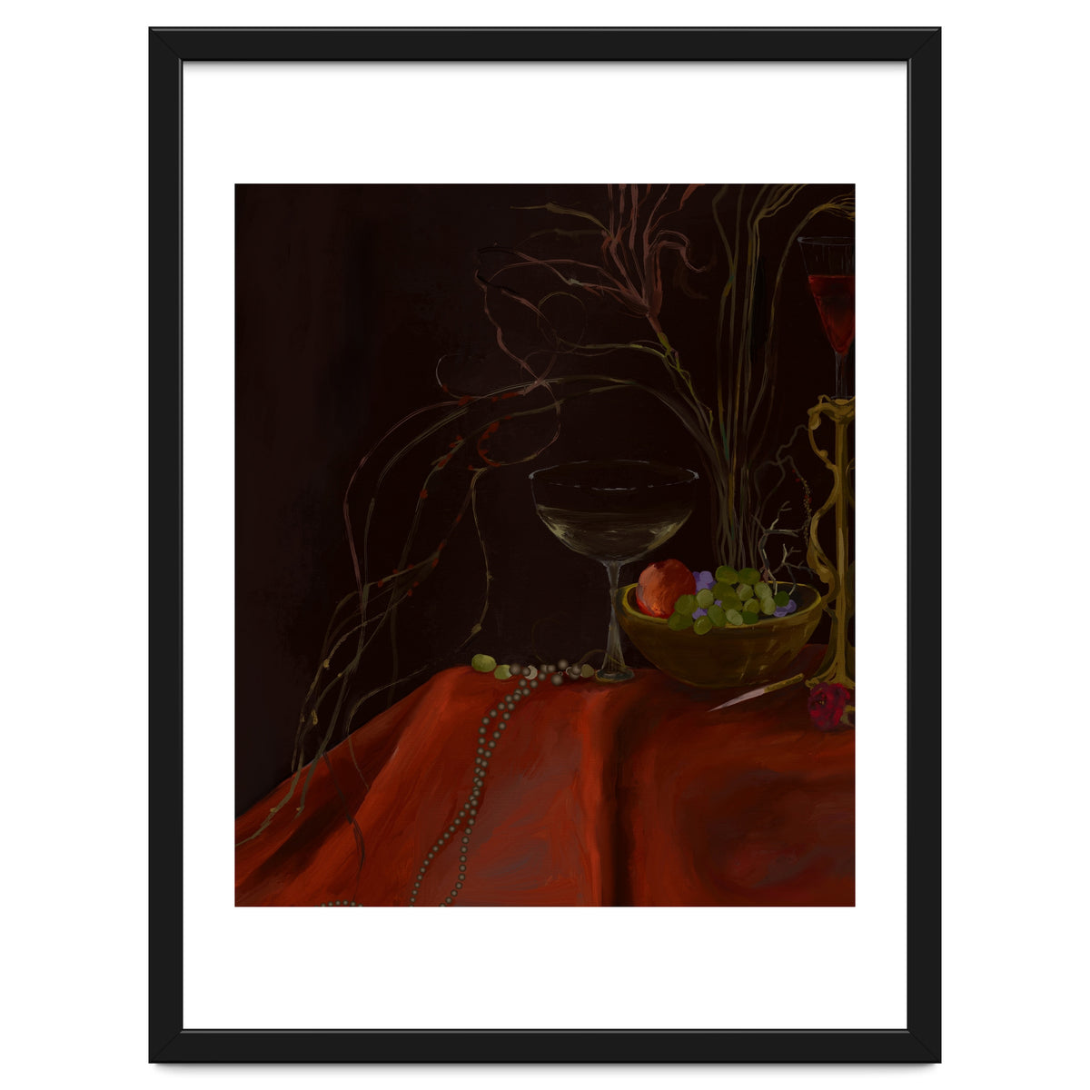 Dark Baroque Still Life Table and Wine oil