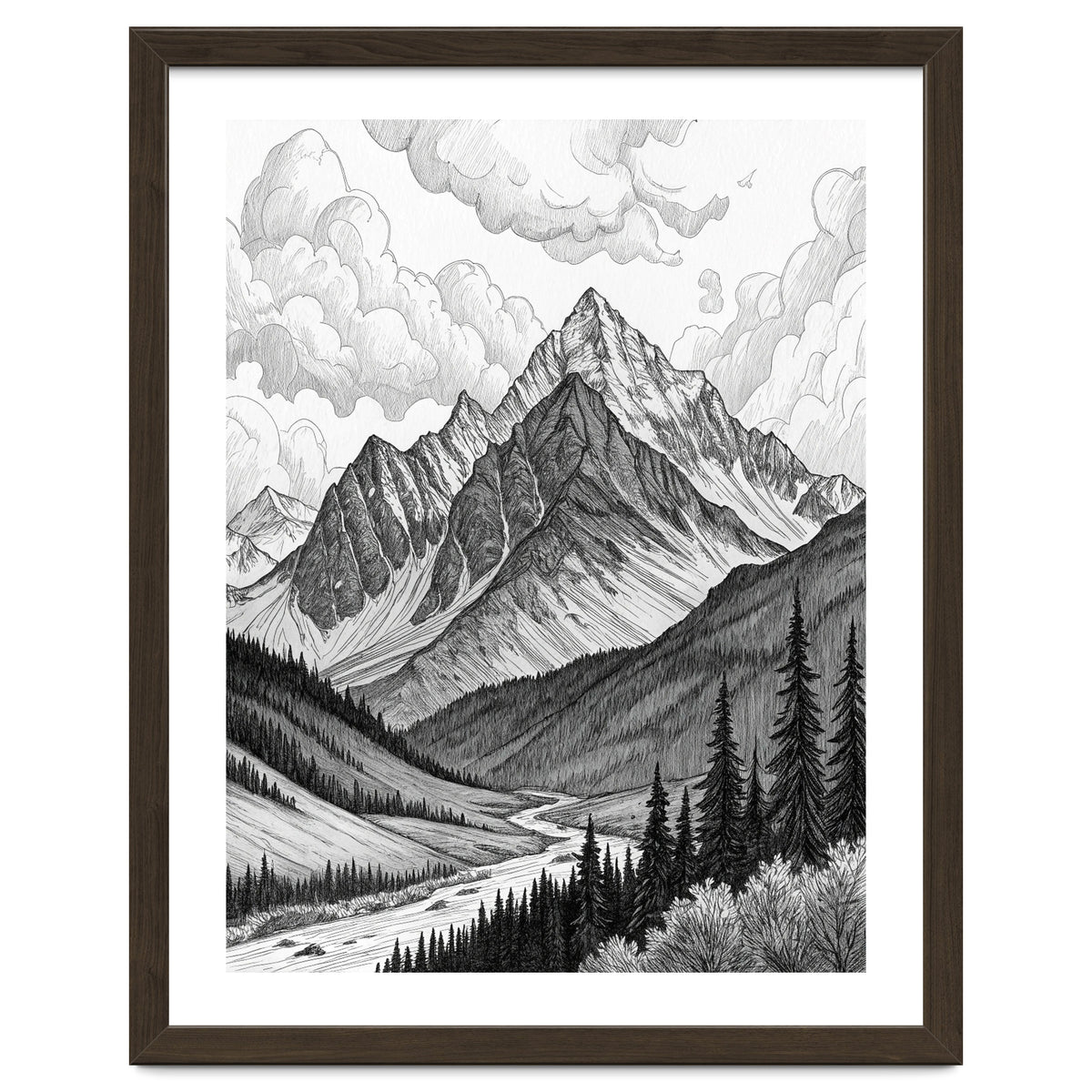 Majestic Alpine Mountain Range Sketch