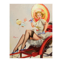 Pinup Girl In Rickshaw Experiencing Sudden Wind (Print Only)