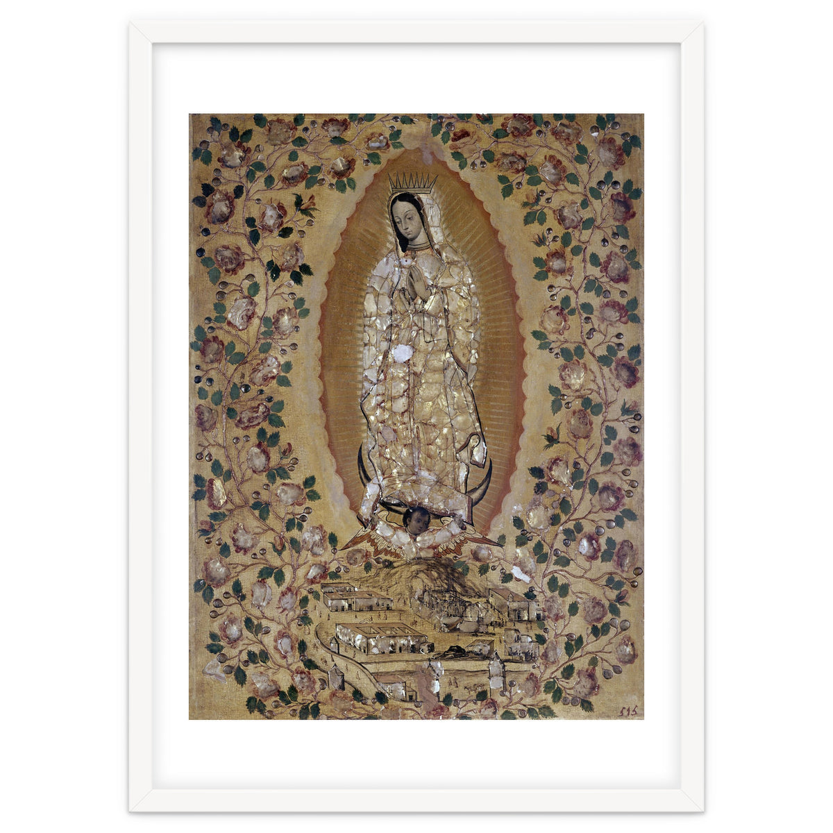 VIRGIN DE GUADALUPE - 1697 - ENCONCHADO PAINTING. JUAN y MIGUEL GONZALEZ PINTORES siglo XVII.