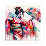 Vibrant Geisha With Rainbow Hand Fan (Print Only) thumbnail