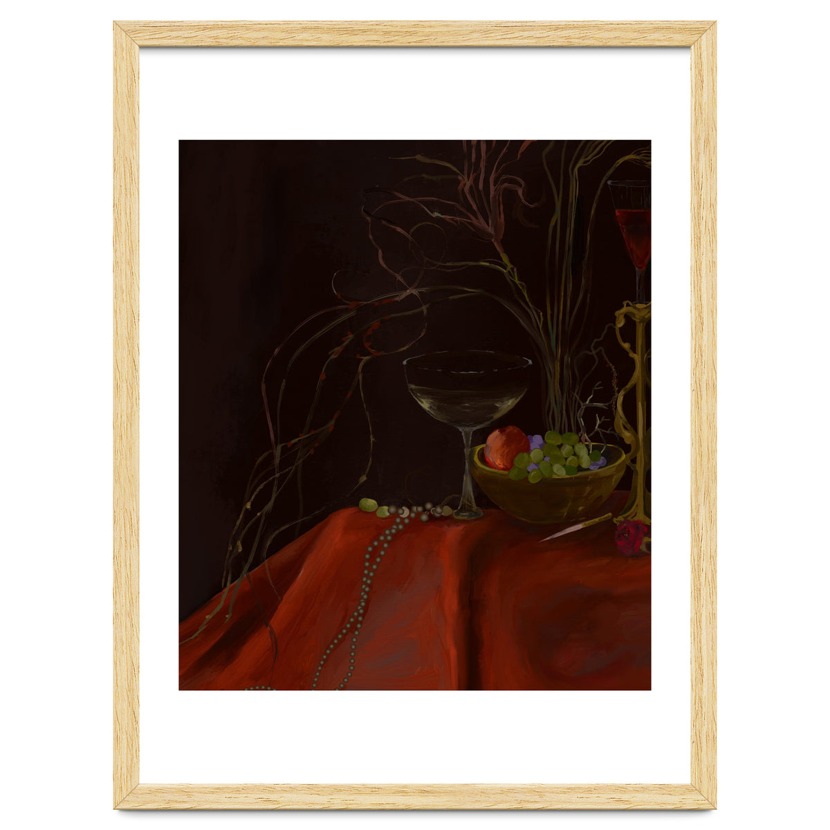 Dark Baroque Still Life Table and Wine oil