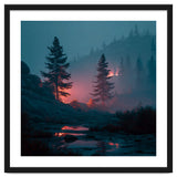Atmospheric Twilight Pine Forest with Glowing Crimson Light thumbnail
