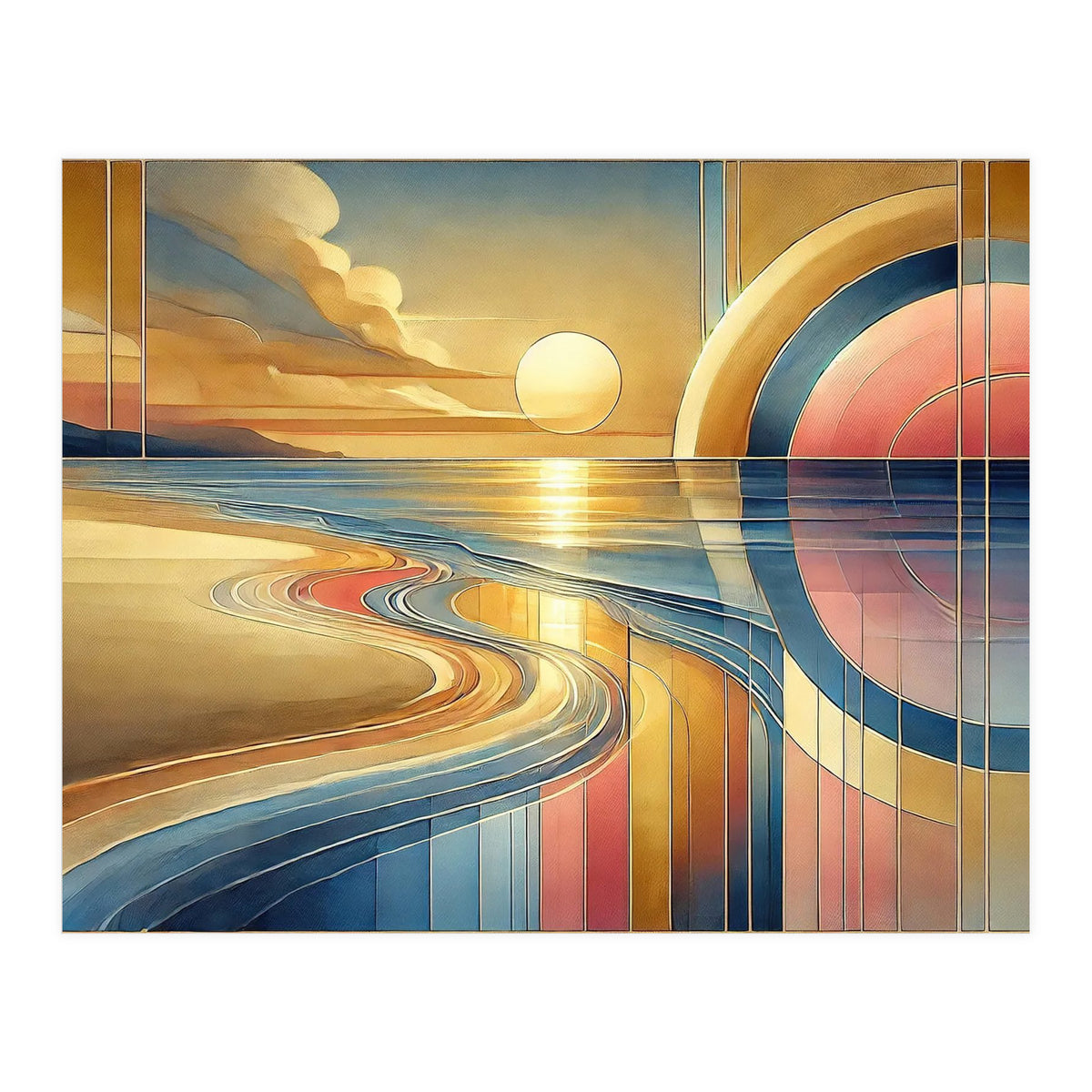 Sundown Serenity Scene In Art Deco (Print Only)