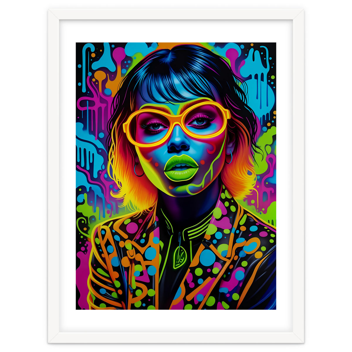 Girl In Glasses Neon Graffiti Art