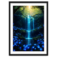 Ethereal Blue Waterfall: Magical Forest Oasis