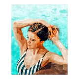 Simulacrum | Modern Bohemian Woman Swim | Summer Swimming Pool Fashion Watercolor Painting (Print Only) thumbnail