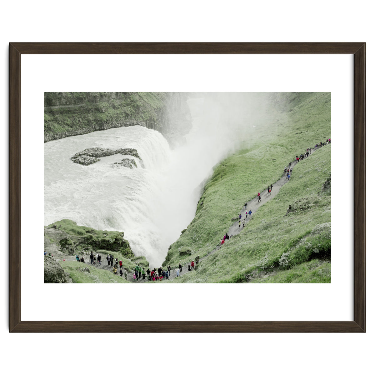 Tourists walking around the waterfall - Iceland