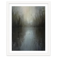 Ethereal Rainy Lake Forest Oil Painting