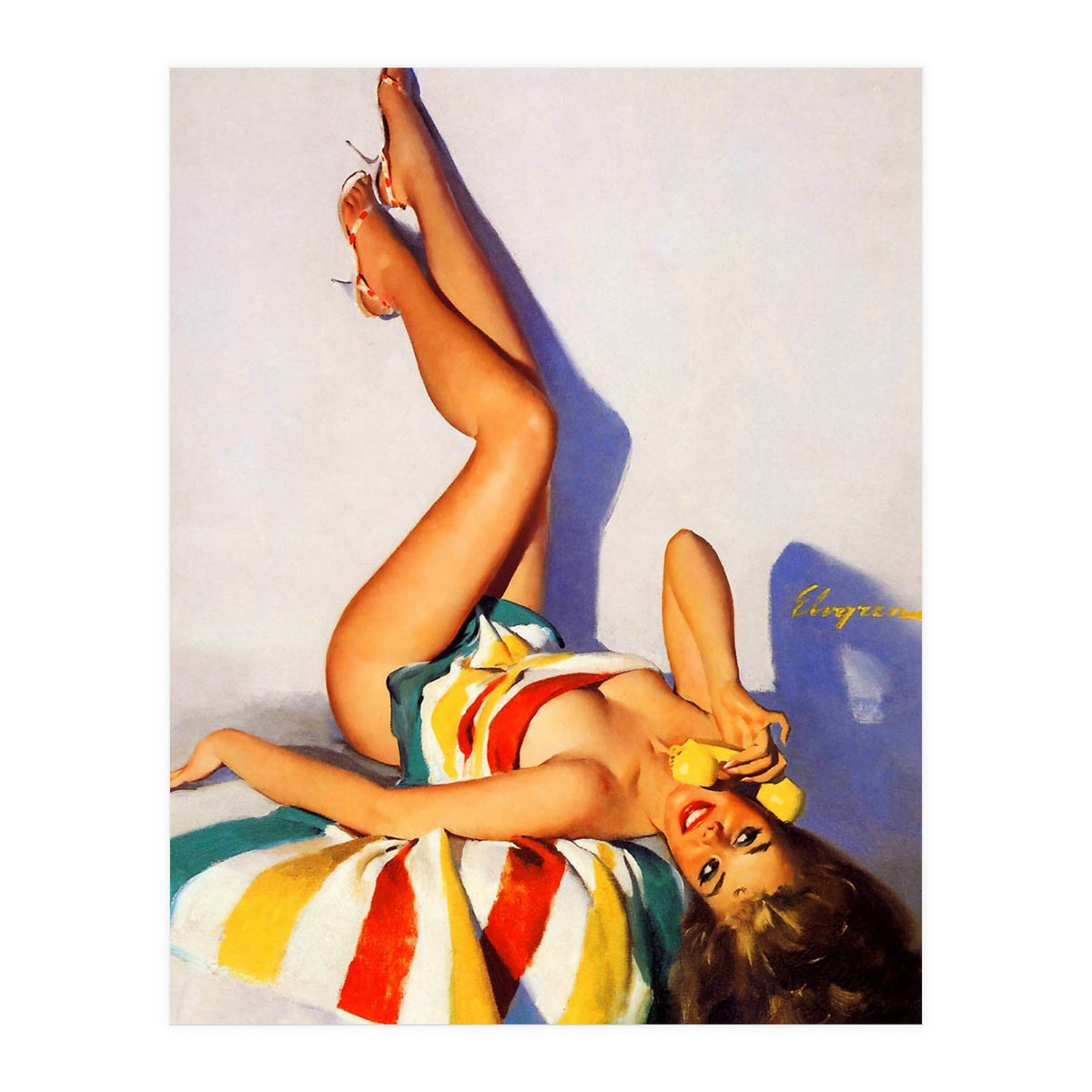 Sexy Pinup Girl Talking On The Vintage Phone (Print Only)