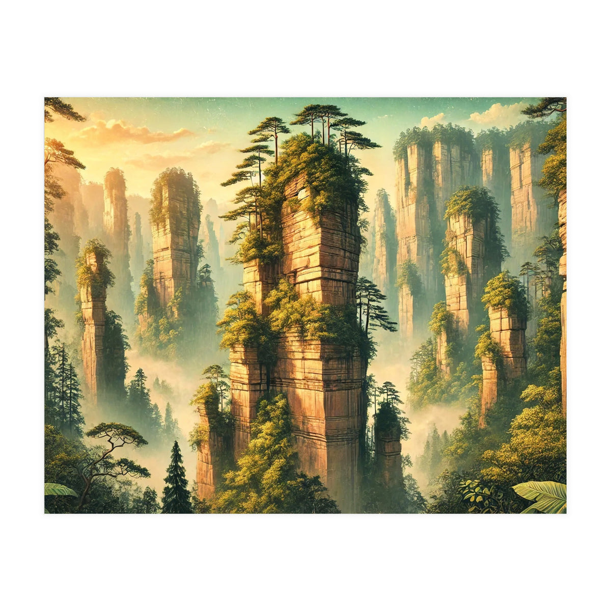 Vintage China, Zhangjiajie Stone Pillars Poster (Print Only)