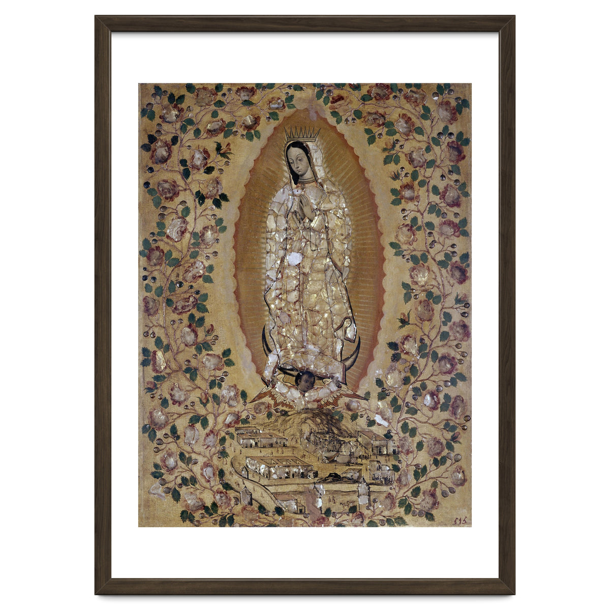 VIRGIN DE GUADALUPE - 1697 - ENCONCHADO PAINTING. JUAN y MIGUEL GONZALEZ PINTORES siglo XVII.