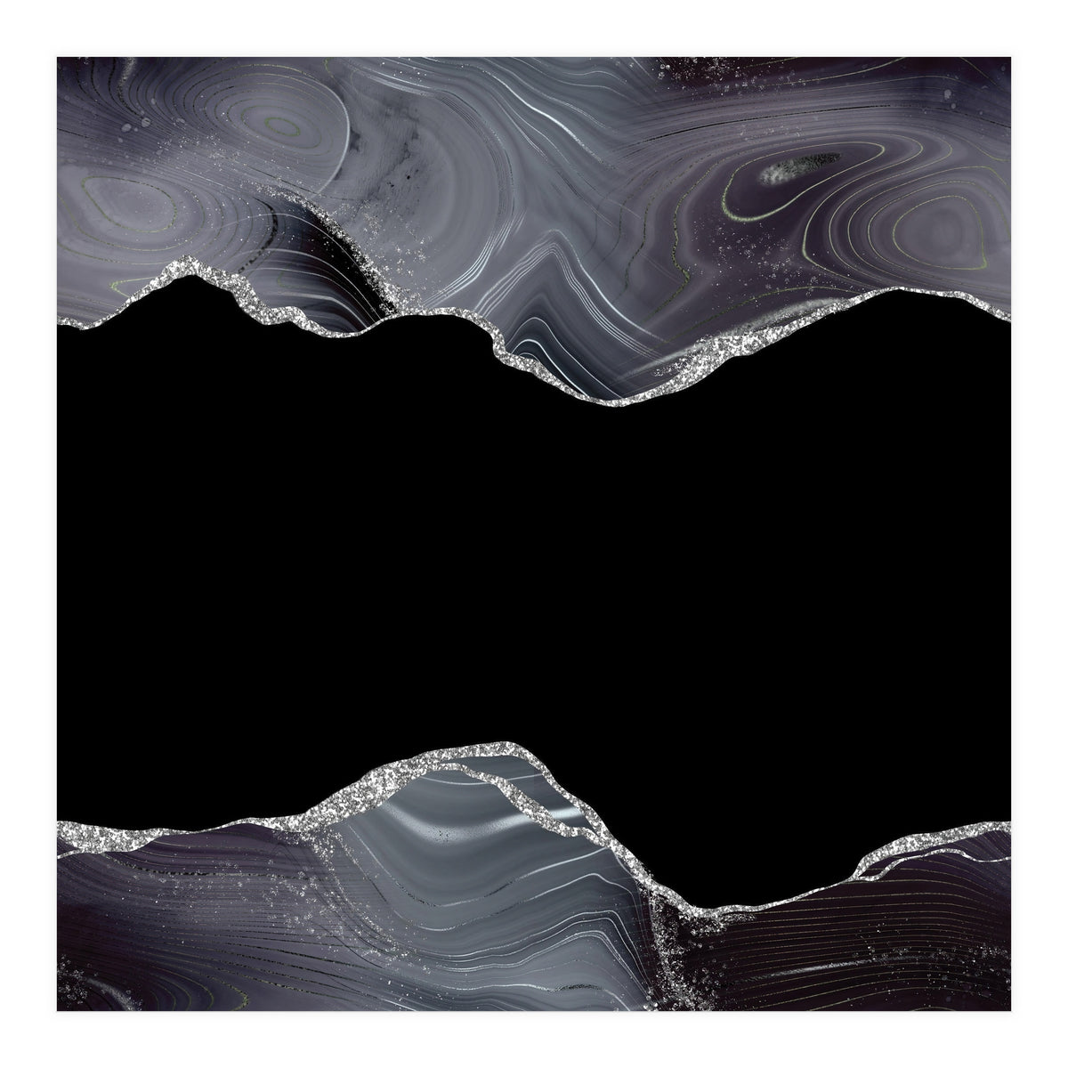 Black & Silver Glitter Agate Texture 04 (Print Only)