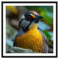 Close-up of a Yellow Bird featuring a Striking Red eye