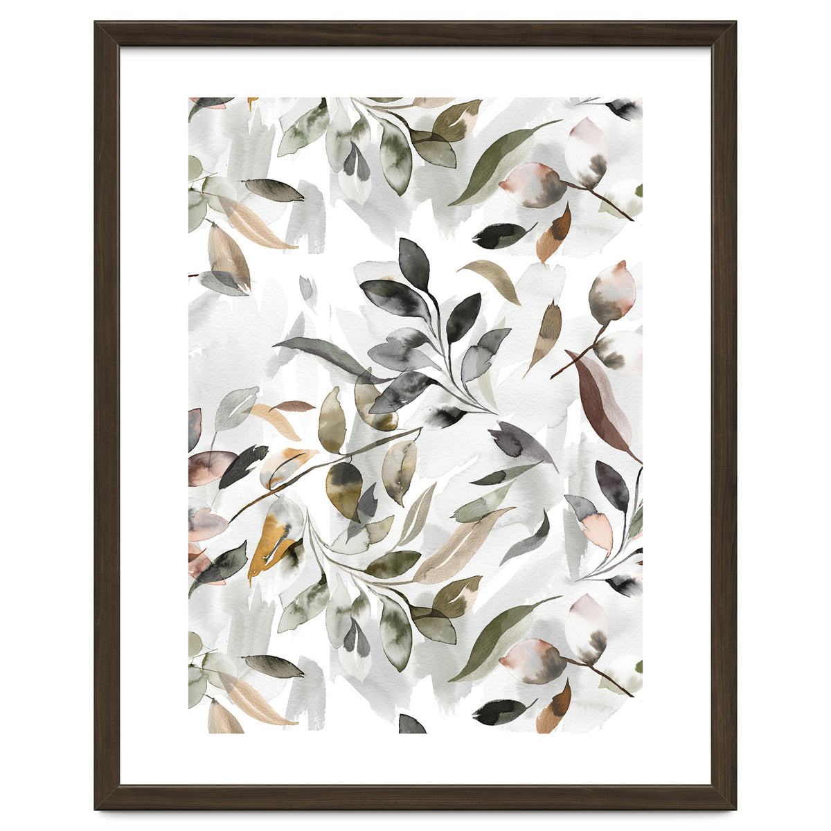 Watercolor Leaves Neutral Gray