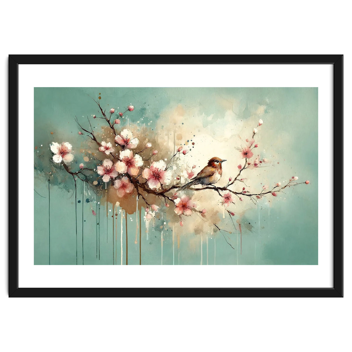 Bird Resting On Cherry Blossom Branch
