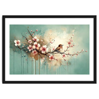 Bird Resting On Cherry Blossom Branch