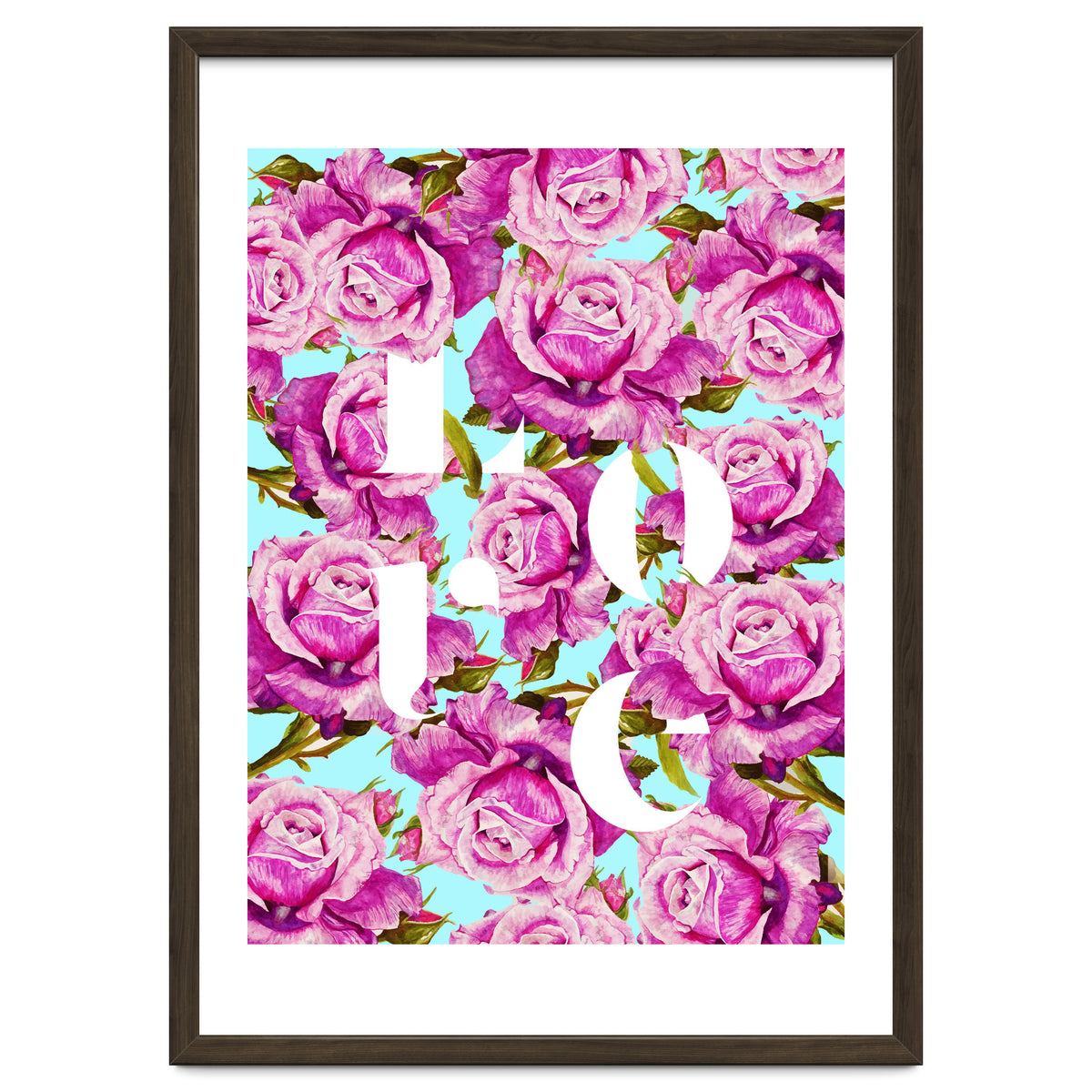 Love, Floral Typography Valentine's Graphic Design, Eclectic Modern Boho Botanical Rose Illustration