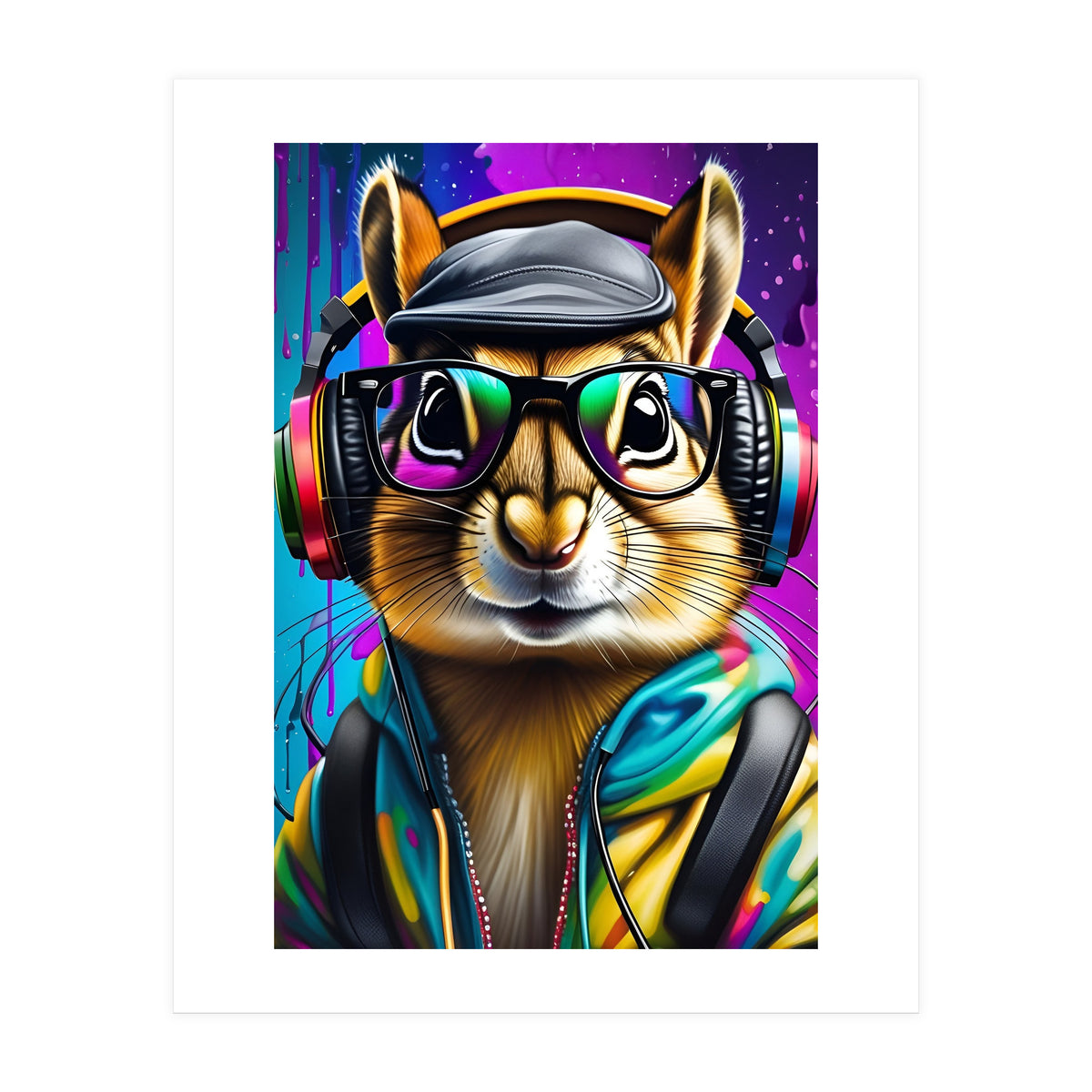 A Chipmunk In Headphones And Glasses (Print Only)