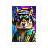 A Chipmunk In Headphones And Glasses (Print Only)