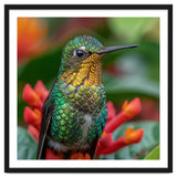 Close Up Of A Hummingbird On Red Flowers thumbnail