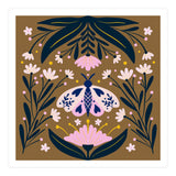 Pink Moth with Flowers on a brown background (Print Only) thumbnail