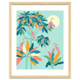 Drawn To The Moon, Stork Heron Flamingo Birds, Tropical Pastel Wildlife Forest Nature, Animals Jungle Bohemian Eclectic Fly thumbnail