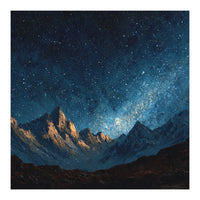 Starry Night Over Majestic Mountains Impasto Oil Painting Style (Print Only)