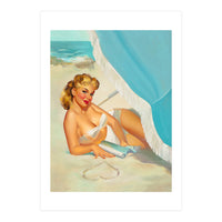 Pinup Sexy Blonde On The Beach (Print Only)