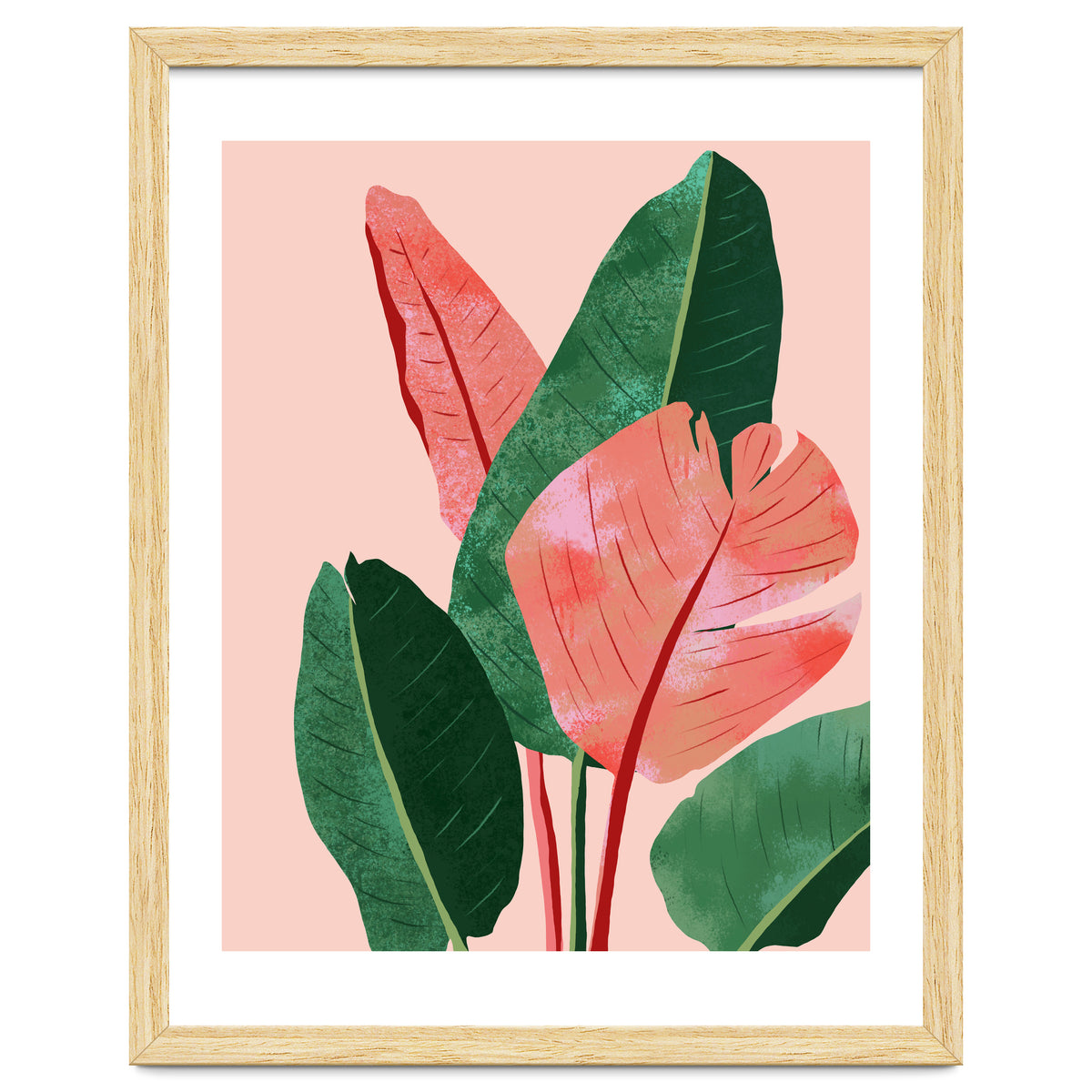 Blush Tropical, Banana Leaves Watercolor Botanical Jungle Painting, Forest Plants Leaves Pink Chic Bohemian