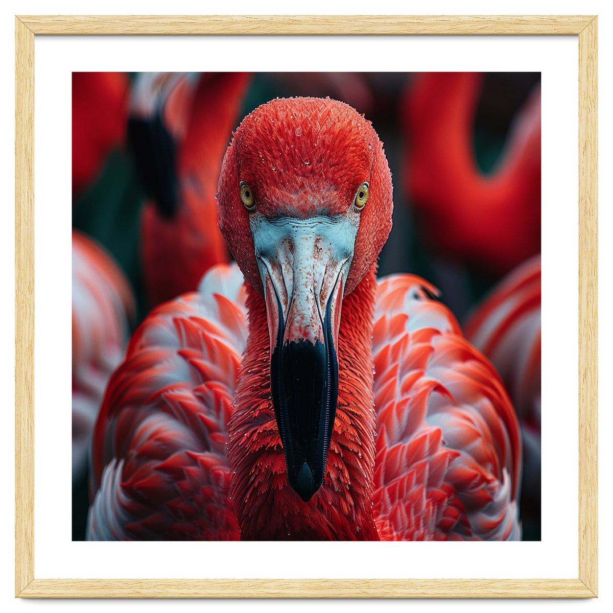 Close Up Flamingo Head With Bright Red Feathers