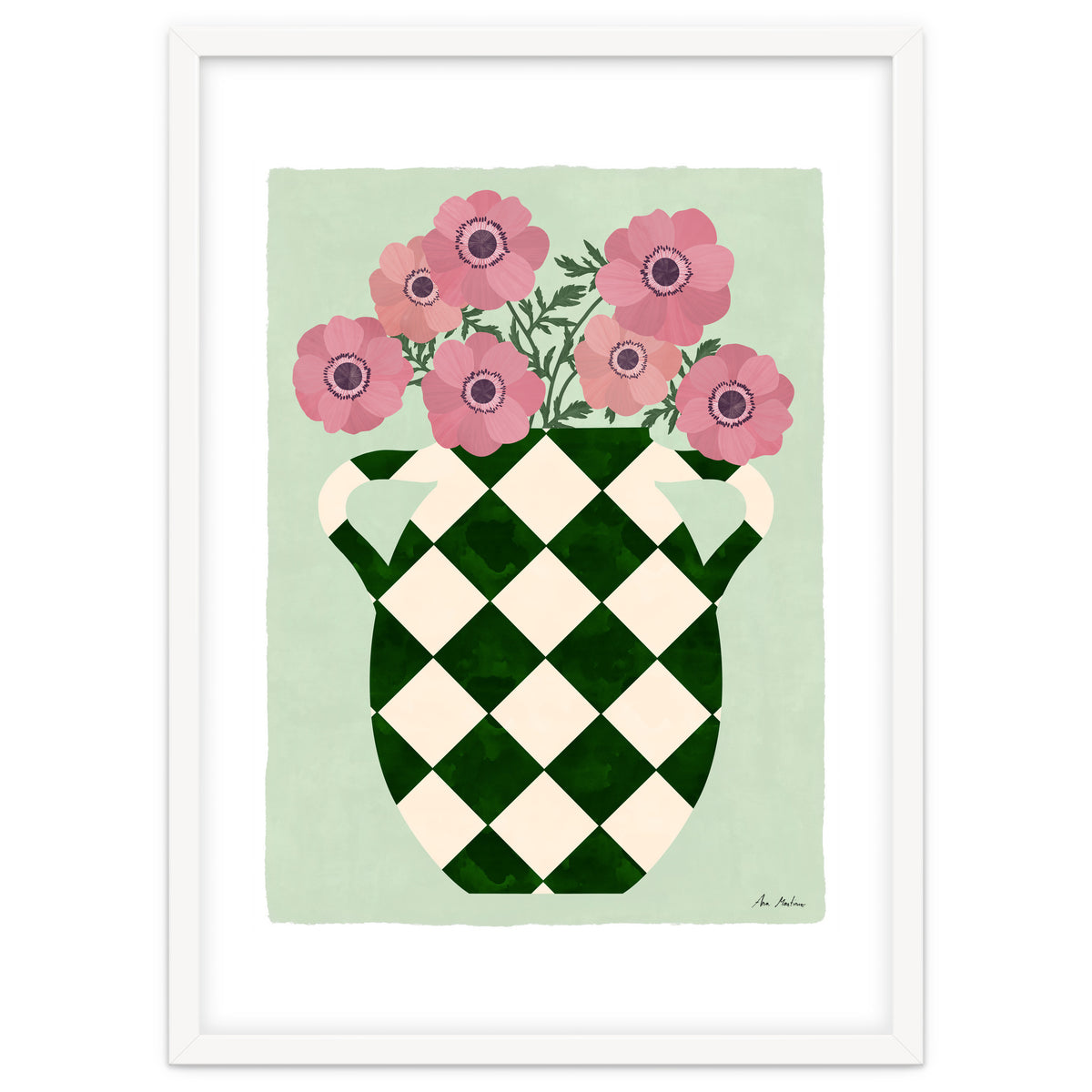 Checkered vase with anemones