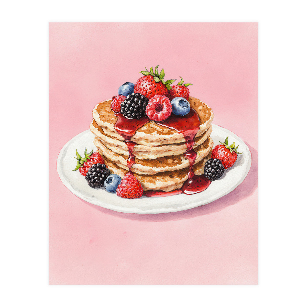Berry Pancakes – Watercolor Breakfast Food (Print Only)
