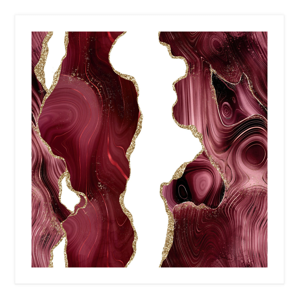 Burgundy & Gold Glitter Agate Texture 05  (Print Only)