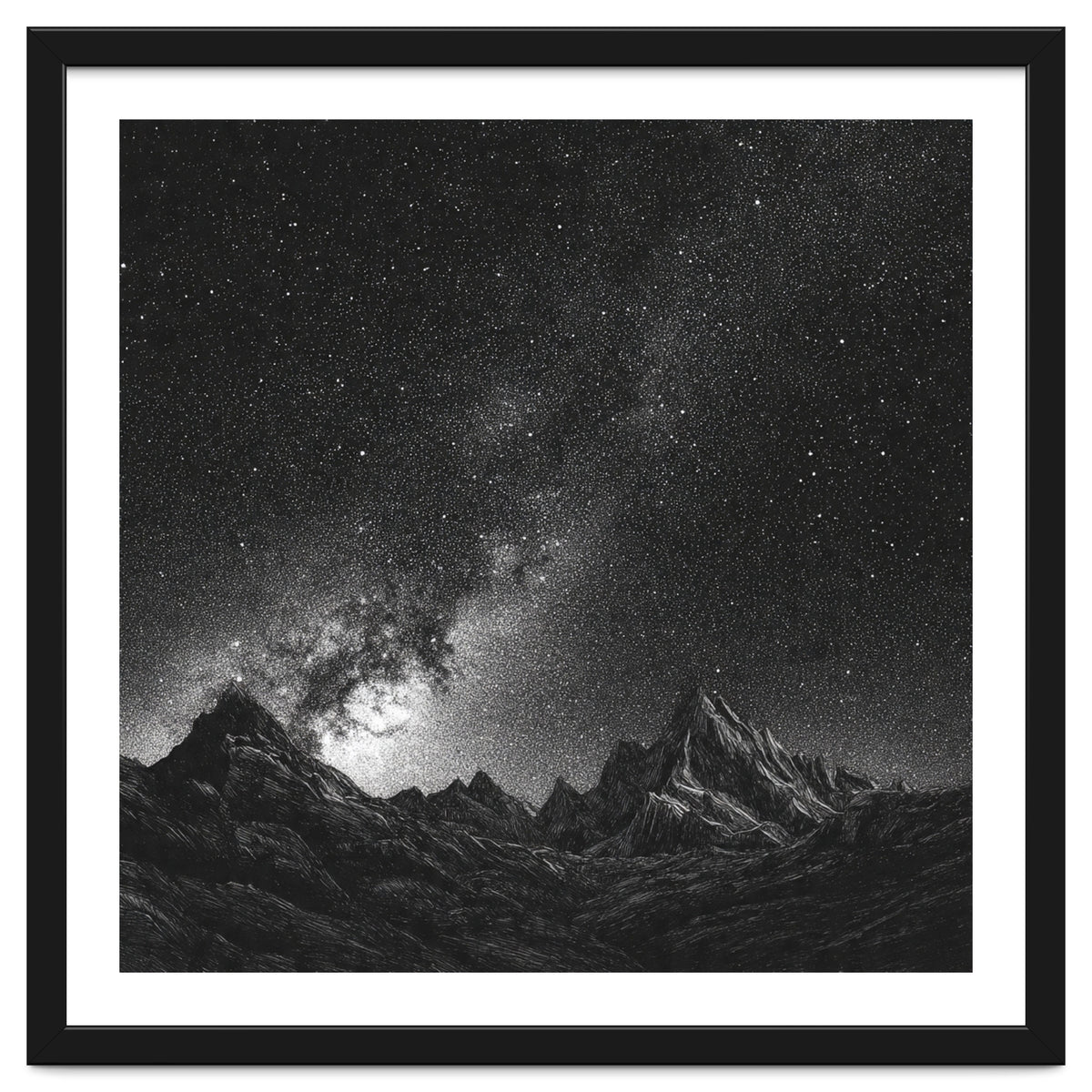Starlit Mountain Majesty: Detailed Monochrome Milky Way