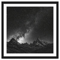 Starlit Mountain Majesty: Detailed Monochrome Milky Way