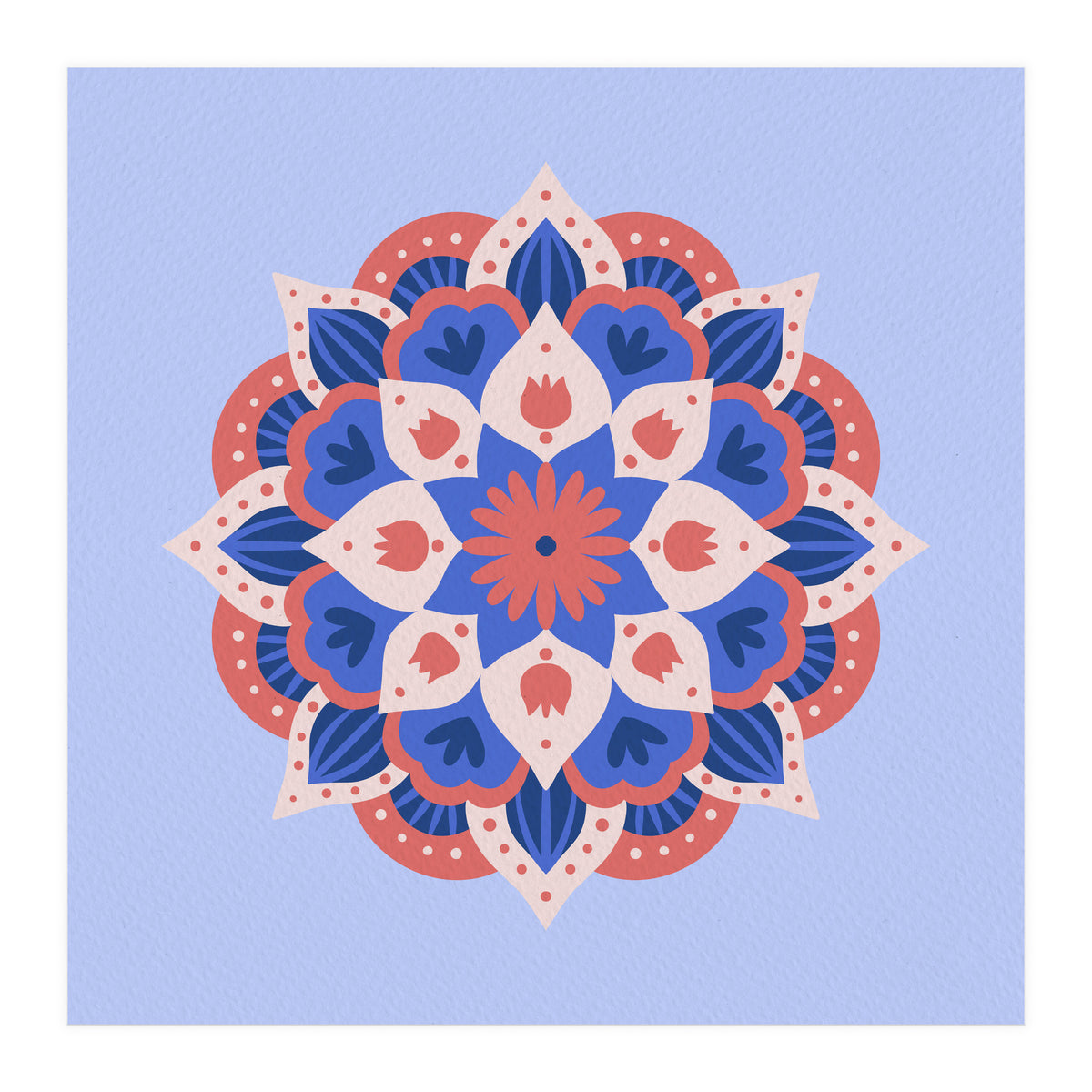 Mandala flower - blue and coral (Print Only)