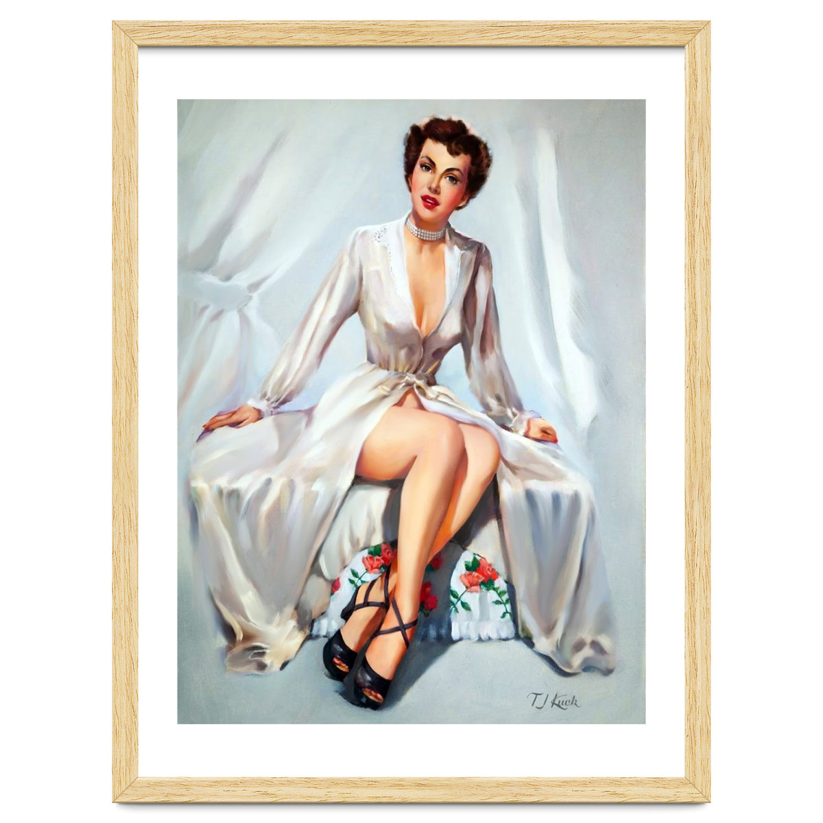 Beautiful Sexy Pinup In Posing Long White Dress