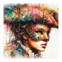 Watercolor Carnival Venetian Mask Woman (Print Only)