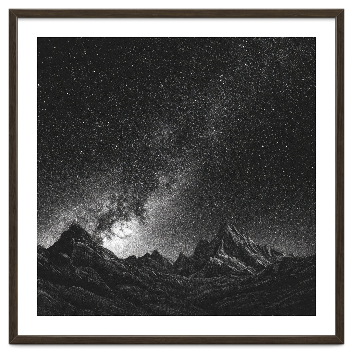 Starlit Mountain Majesty: Detailed Monochrome Milky Way