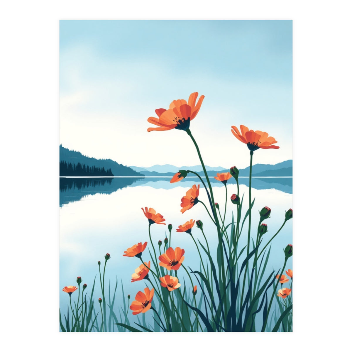 Flower And Lake (Print Only)