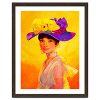 Audrey Hepburn Pop Art, Vibrant Floral Hat Portrait, Iconic Movie Star Illustration