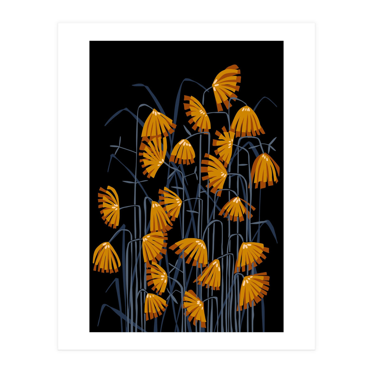 Linocut flower meadow black (Print Only)
