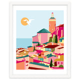 Crimson Rouge, Colorful Architecture Buildings, Greece Cityscape Skyline, Seagull Travel Summer Eclectic Bohemian Pop Of Color Positivity thumbnail