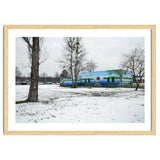 Colorful barn in the snowy ground landscape thumbnail
