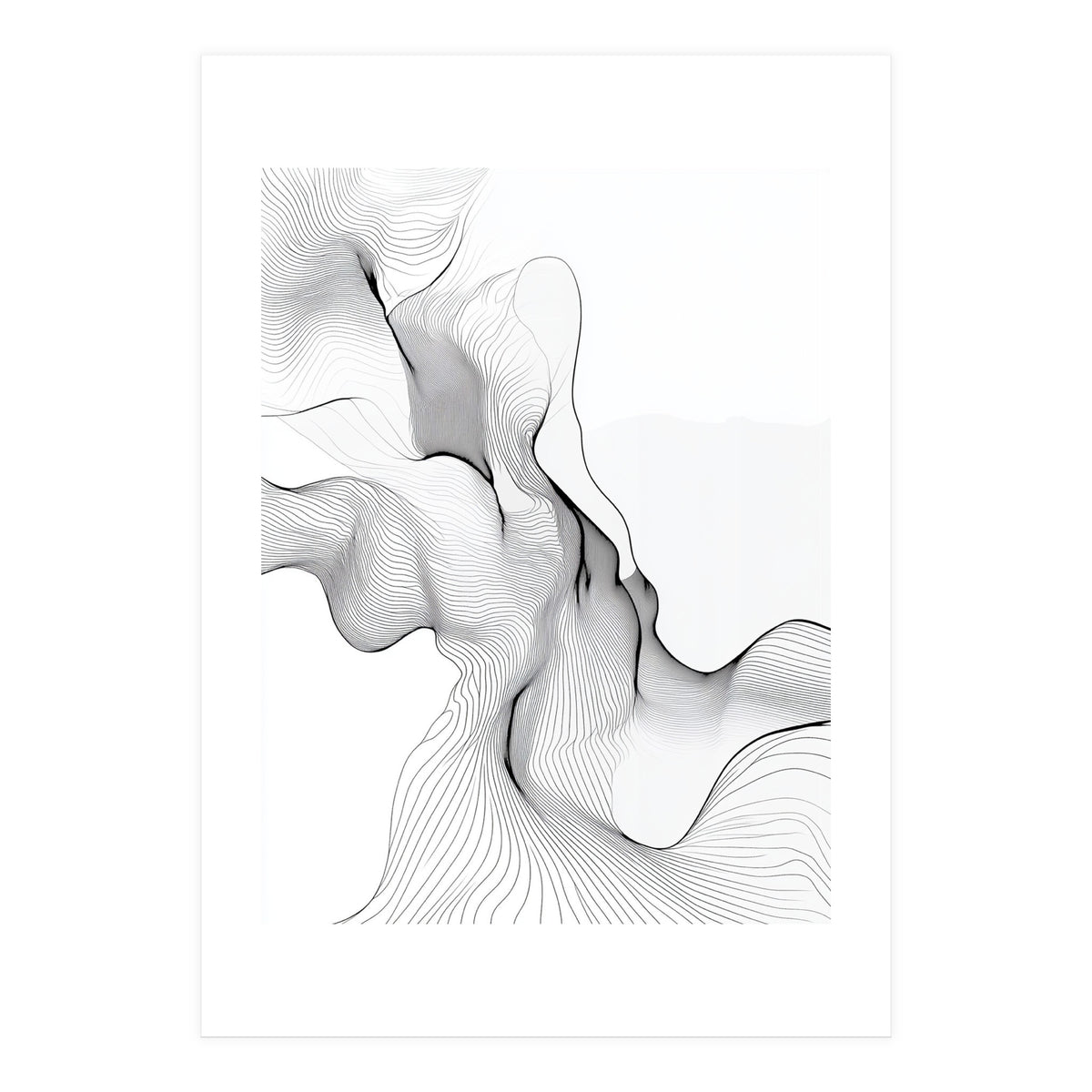 Abstract Black And White Flowing Lines (Print Only)