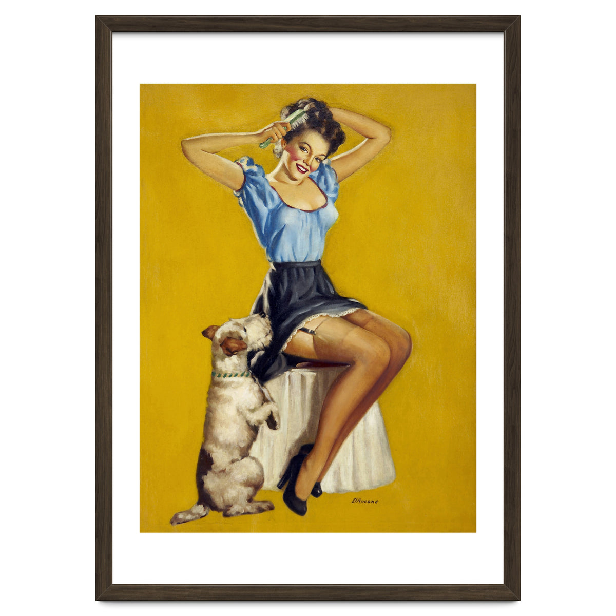 Pinup Woman Posing With Her Dog